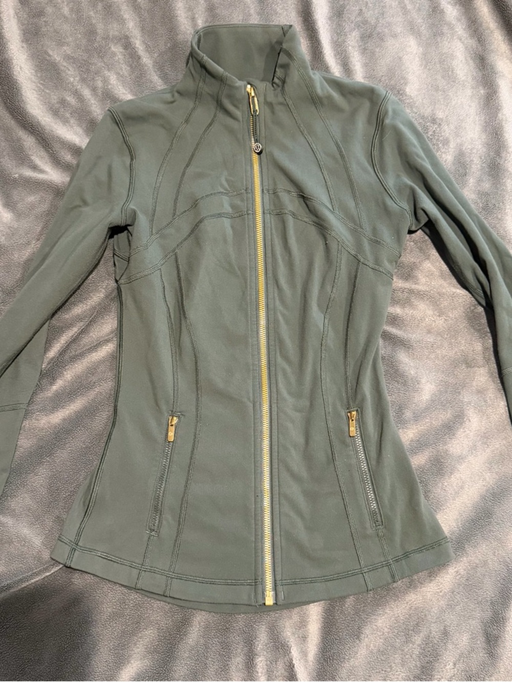 Lululemon Define Full Zip Jacket Olive Green with Gold Hardware